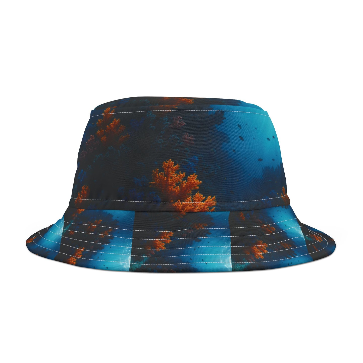 Black and Orange Coral / Polyester Bucket Hat for Beach Lovers