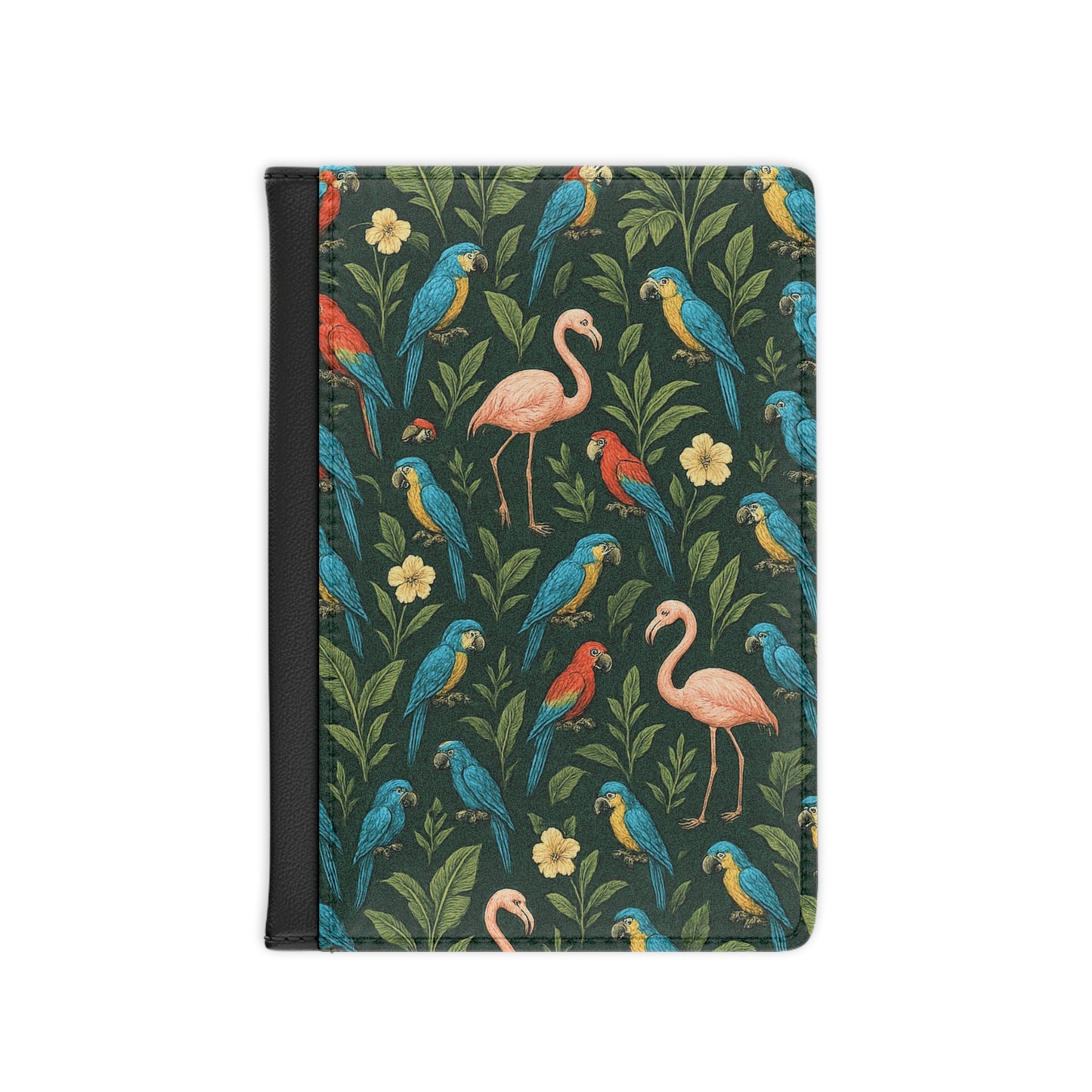 Tropical Passport Cover, Faux Leather - RFID blocking for travel security / Flamingo and Parrots