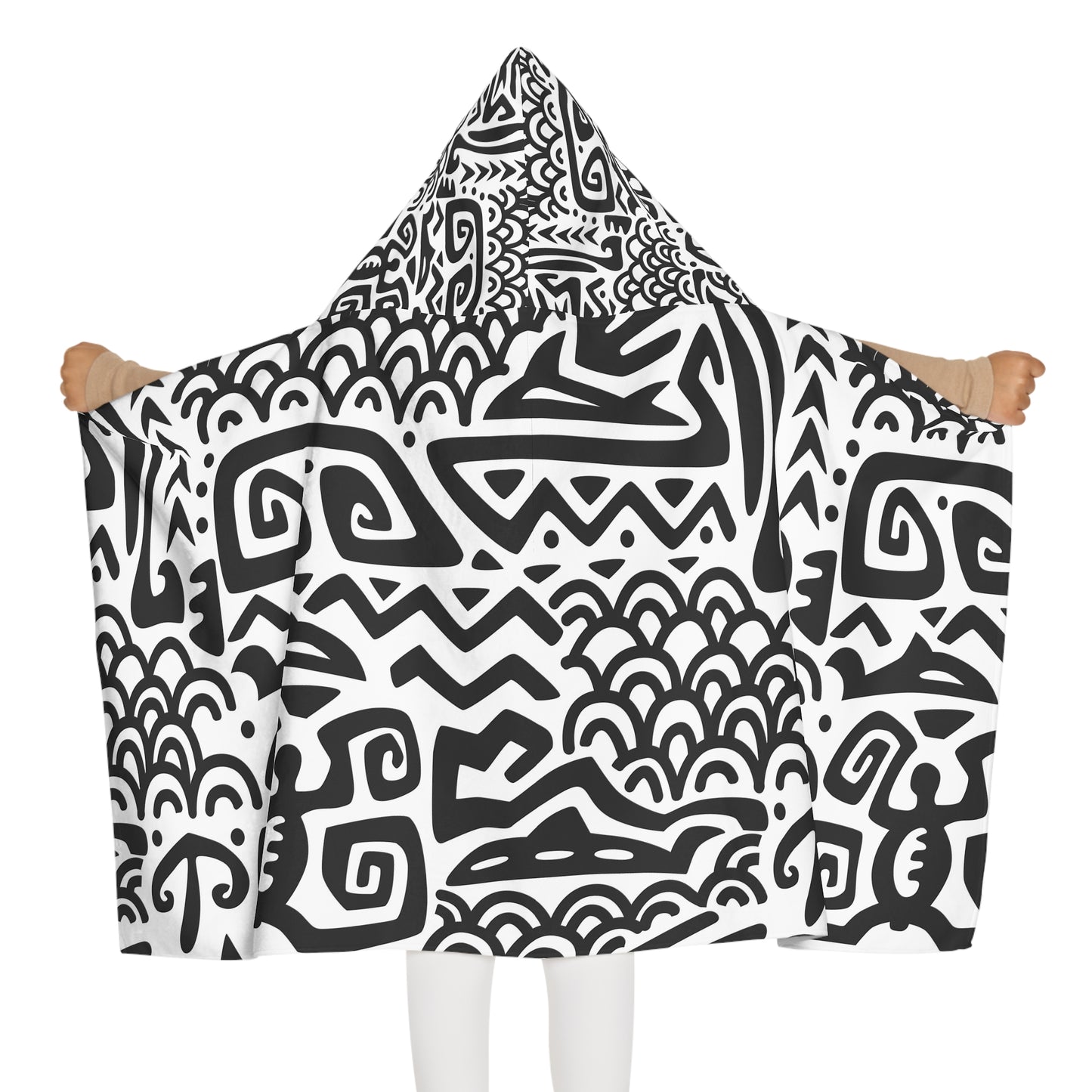 Tropical Kids Hooded Towel - Fun Oceania Design for Beach & Bath / Tiki Aztec Black