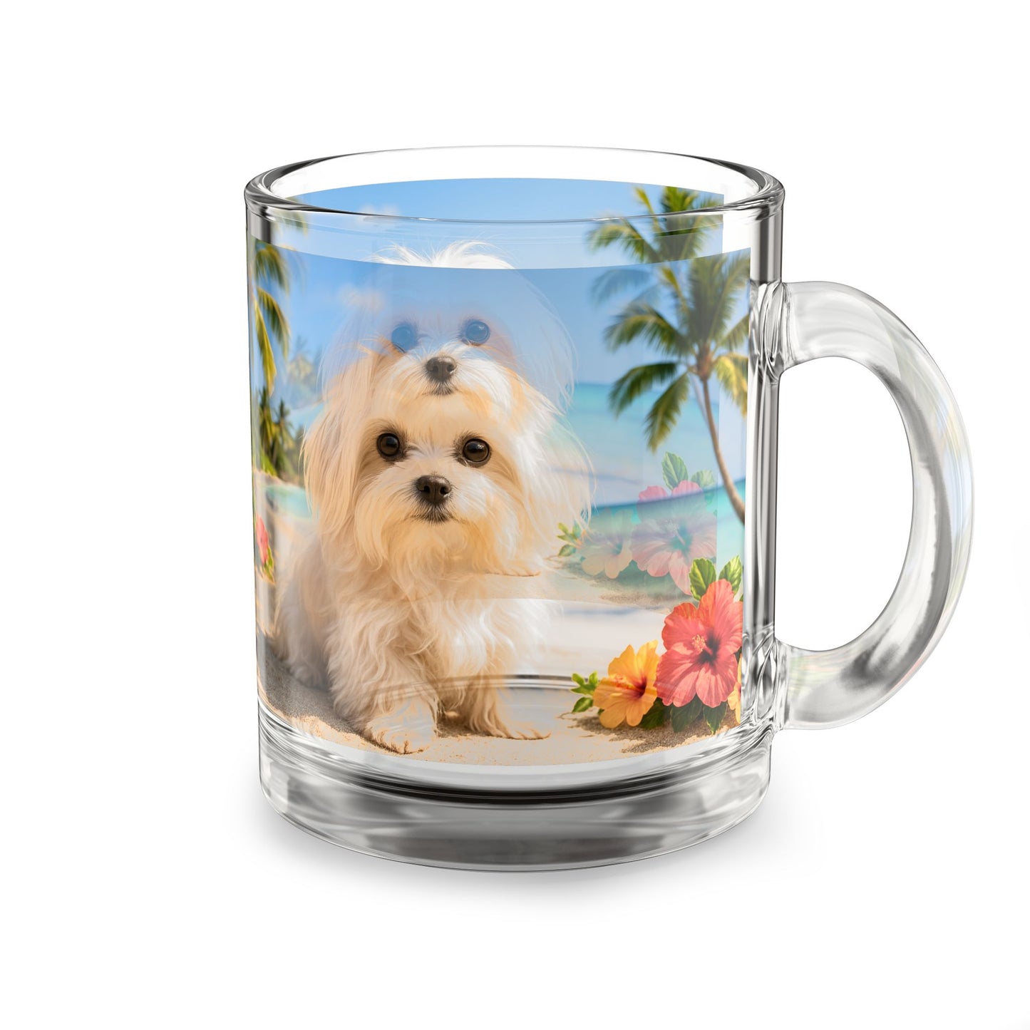 Puppy Ariel Glass Mug - 10oz, Perfect for Beach Lovers