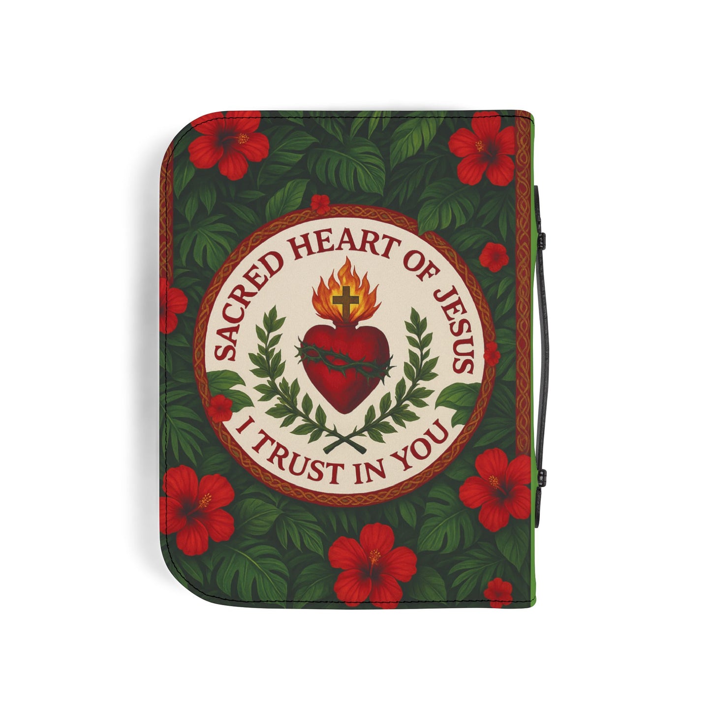 Tropical Bible Cover, Sacred Heart of Jesus Green / Floral Bible Protector, Church Accessories
