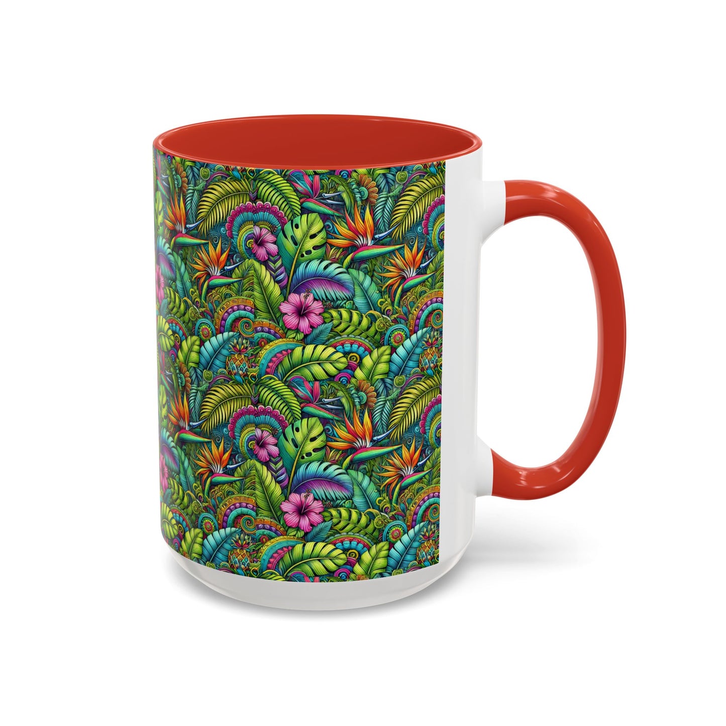 Accent Color Coffee Mug (11, 15oz), Rainforest Blooms, Various Colors