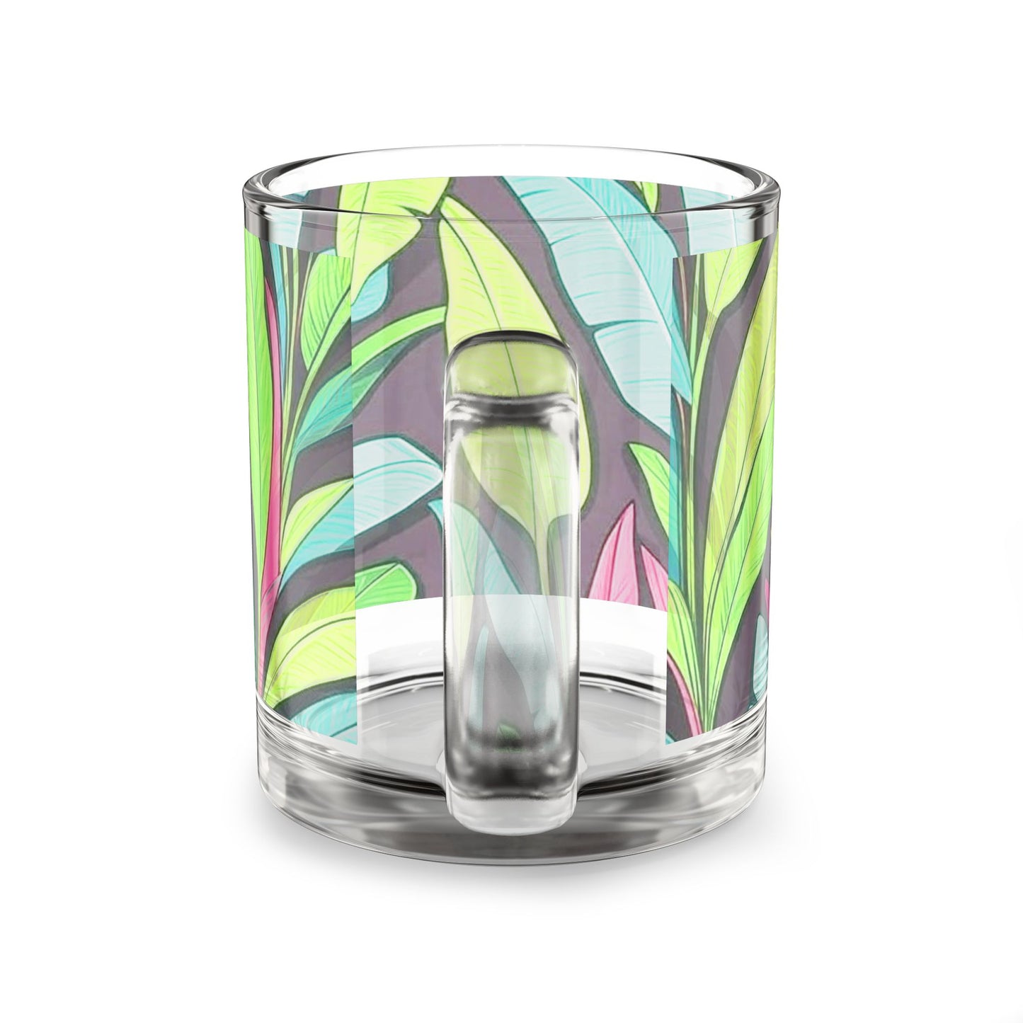 Tropical Glass Mug - 10oz Coffee Cup / Young Leaves