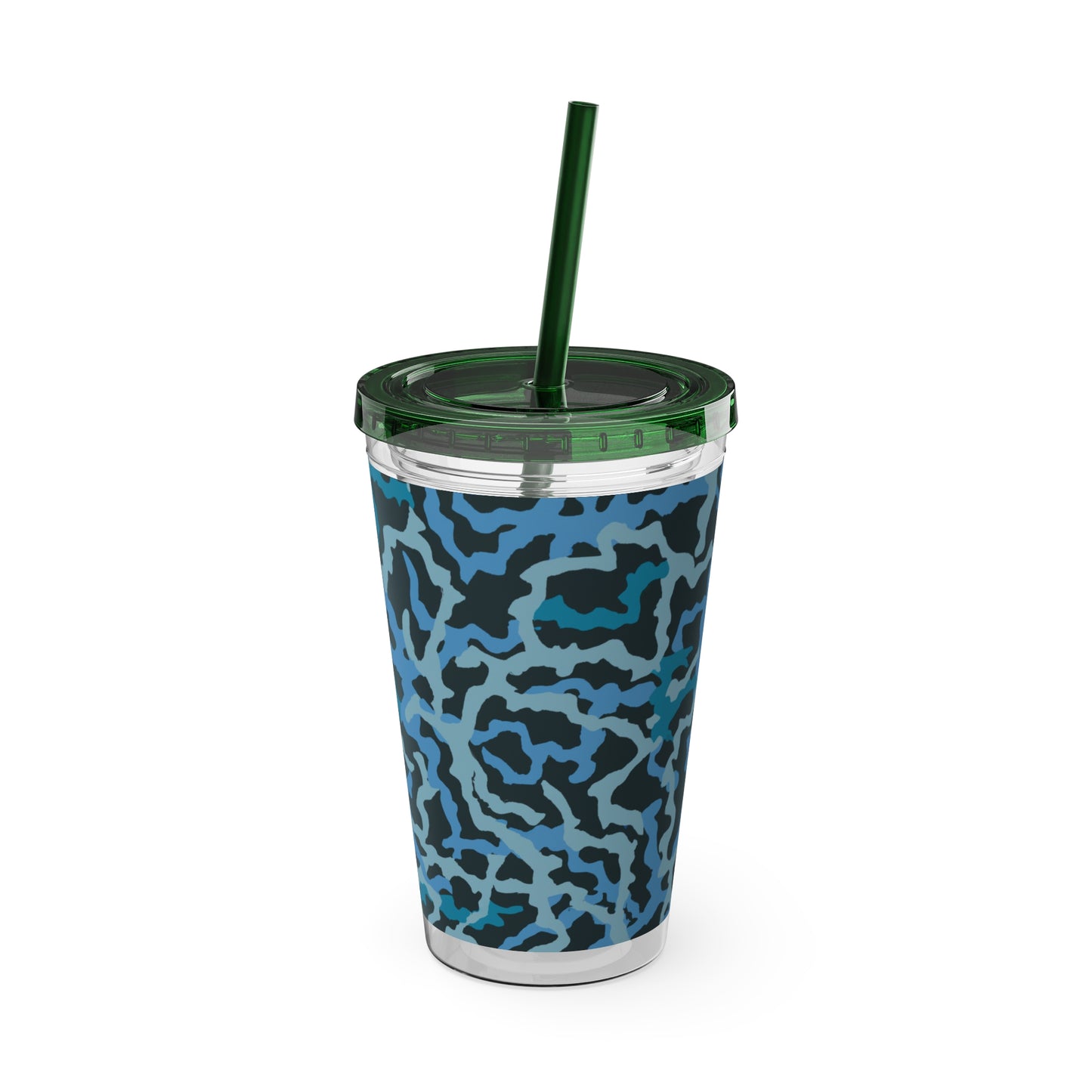 Tropical Tumbler with Straw | 16oz Colorful Travel Cup / Coral Threads, Blue