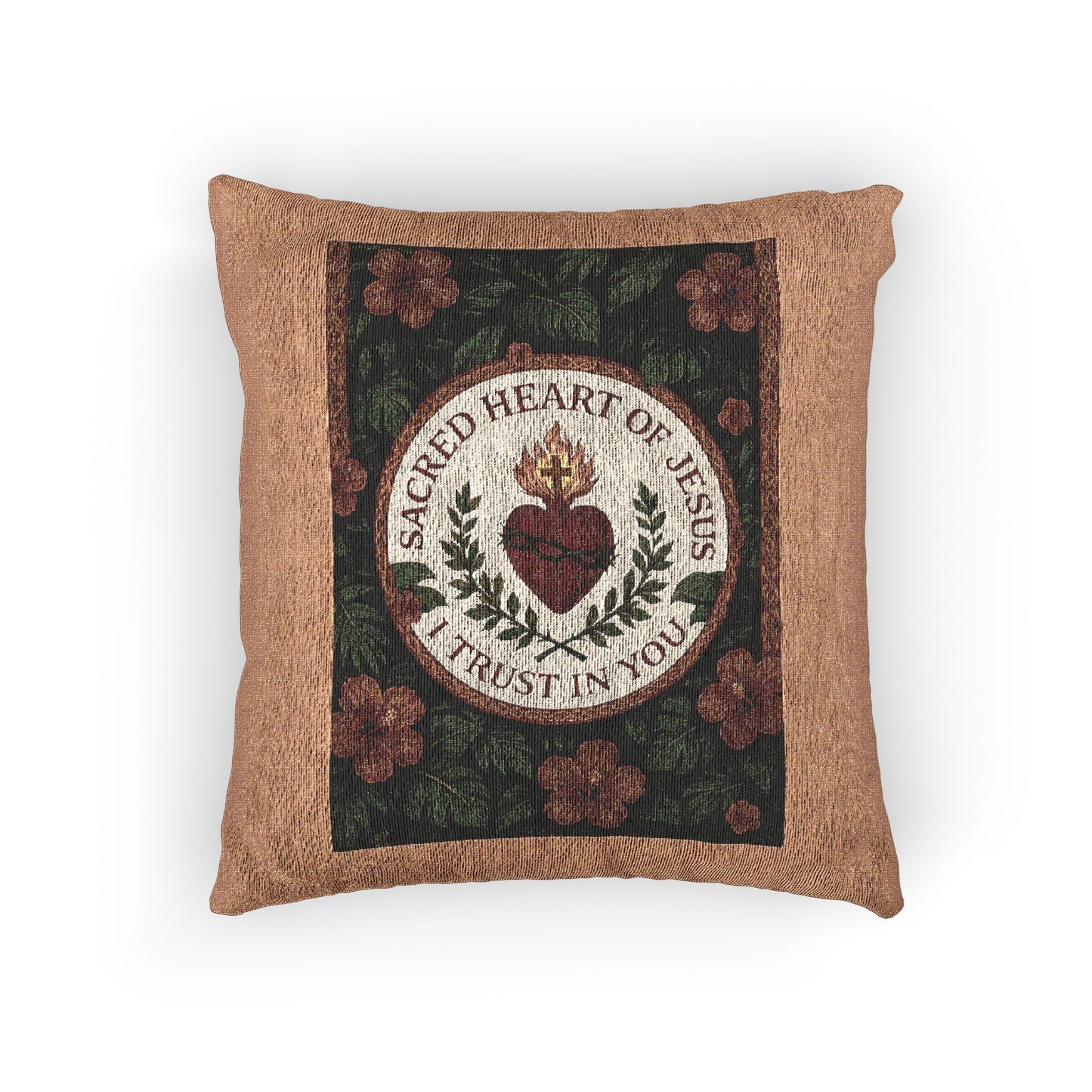 Religious Woven Pillow, 17"W x 18"L - Sacred Heart of Jesus Prayer, Lt. Orange