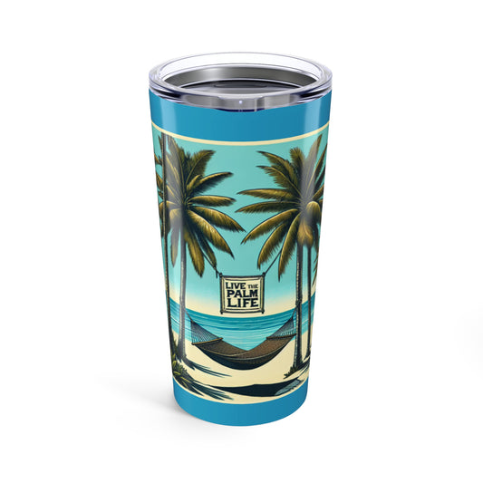 20oz Tropical Glossy Tumbler - Hammock on the Beach, Turquoise