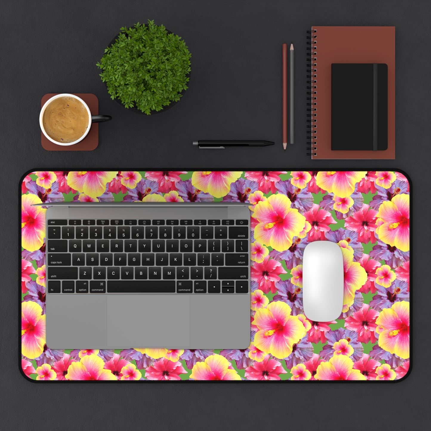 Tropical Mouse Pad/Desk Mat, 3 Sizes - Bright Botanical Design, Perfect for Home Office / Real Hibiscus Flowers