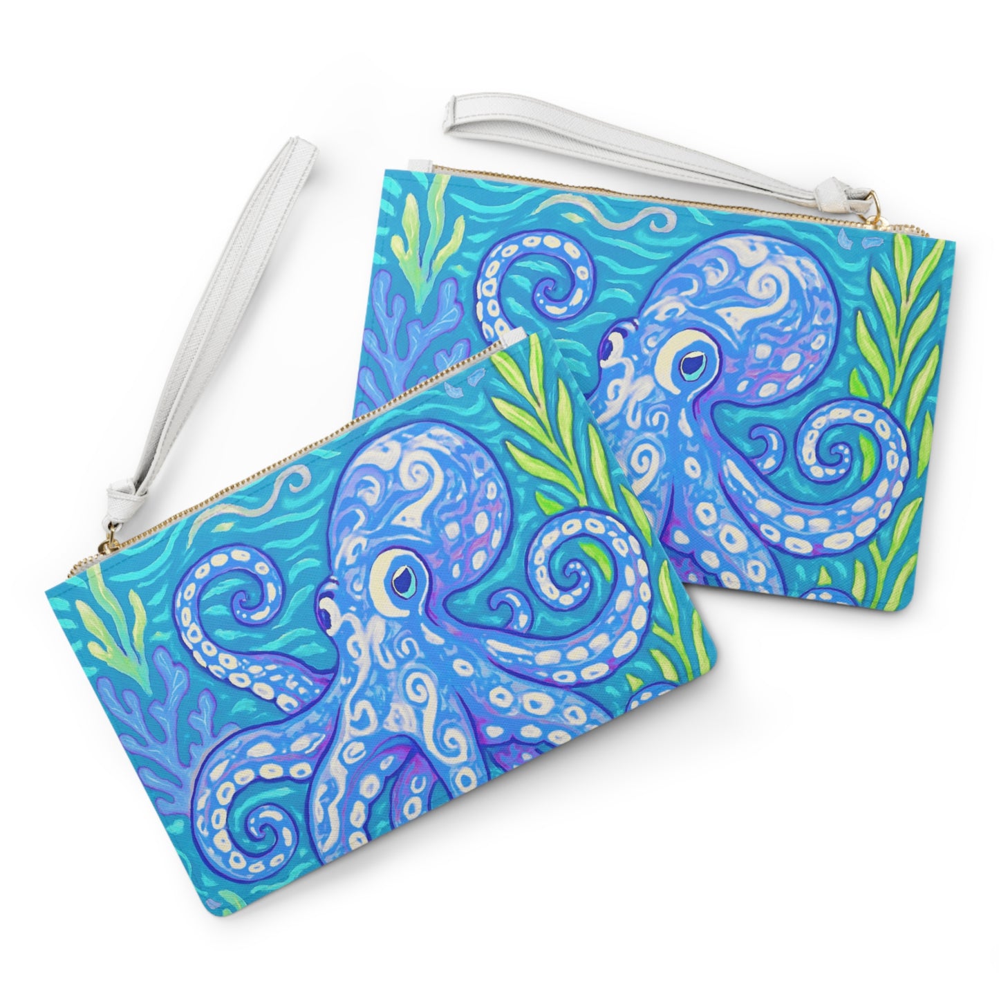 Tropical Faux Leather Clutch Bag - Perfect for Beach Adventures & Summer Vacations / Octopus Kraken Joe, Blue