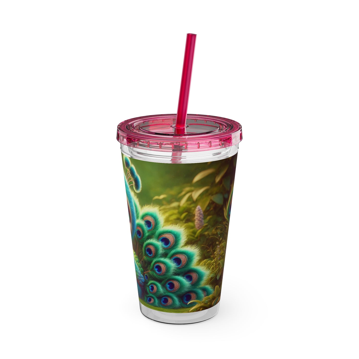 Tropical Tumbler with Straw | 16oz Colorful Travel Cup / Baby Peacock