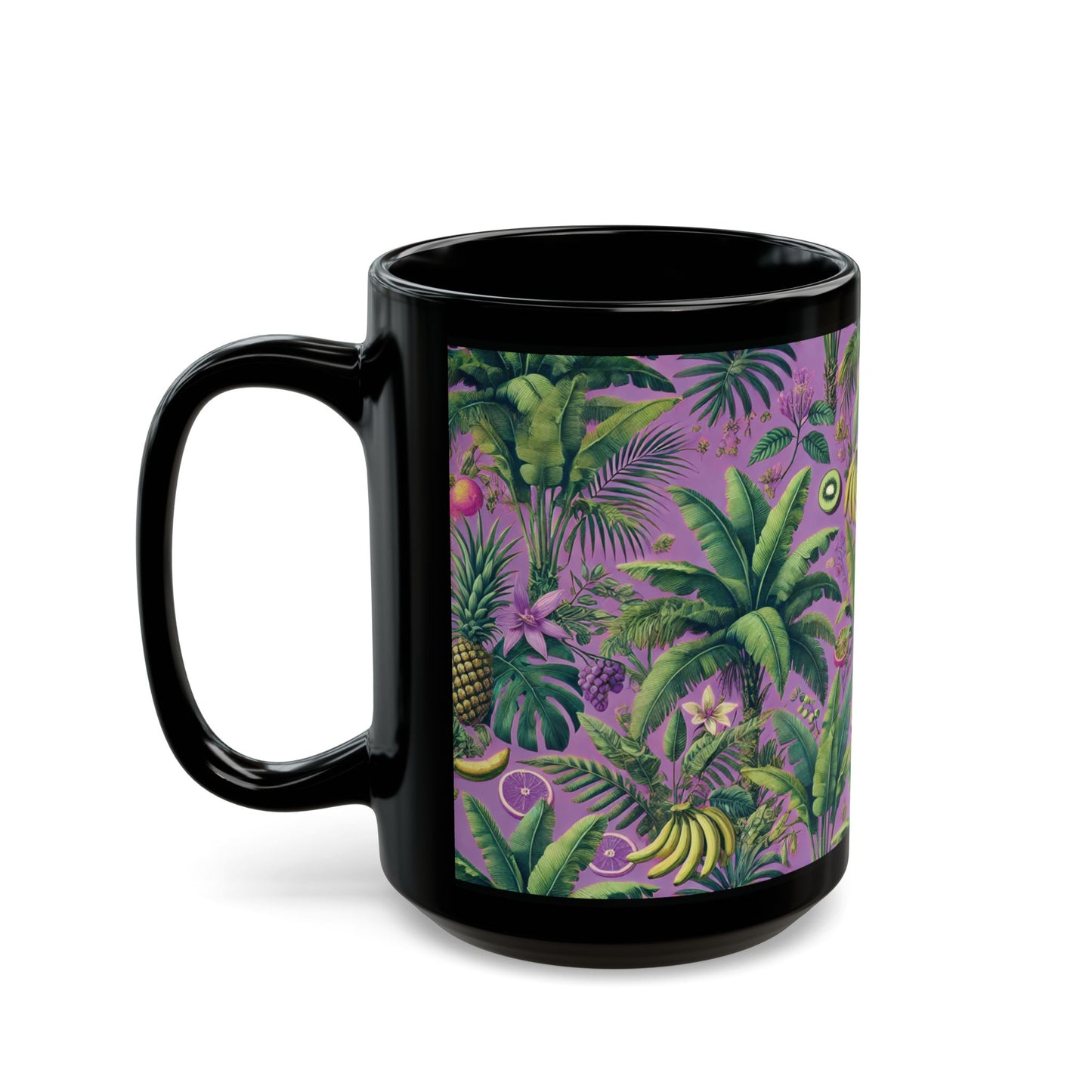 Black Coffee Mug - Tropical Fruit, Purple
