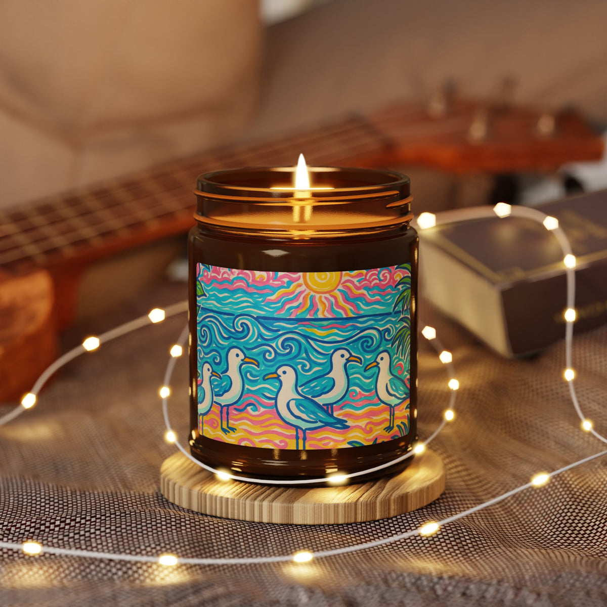 Soy Candle in Amber Jar - Multi-Size / Beach Seagulls