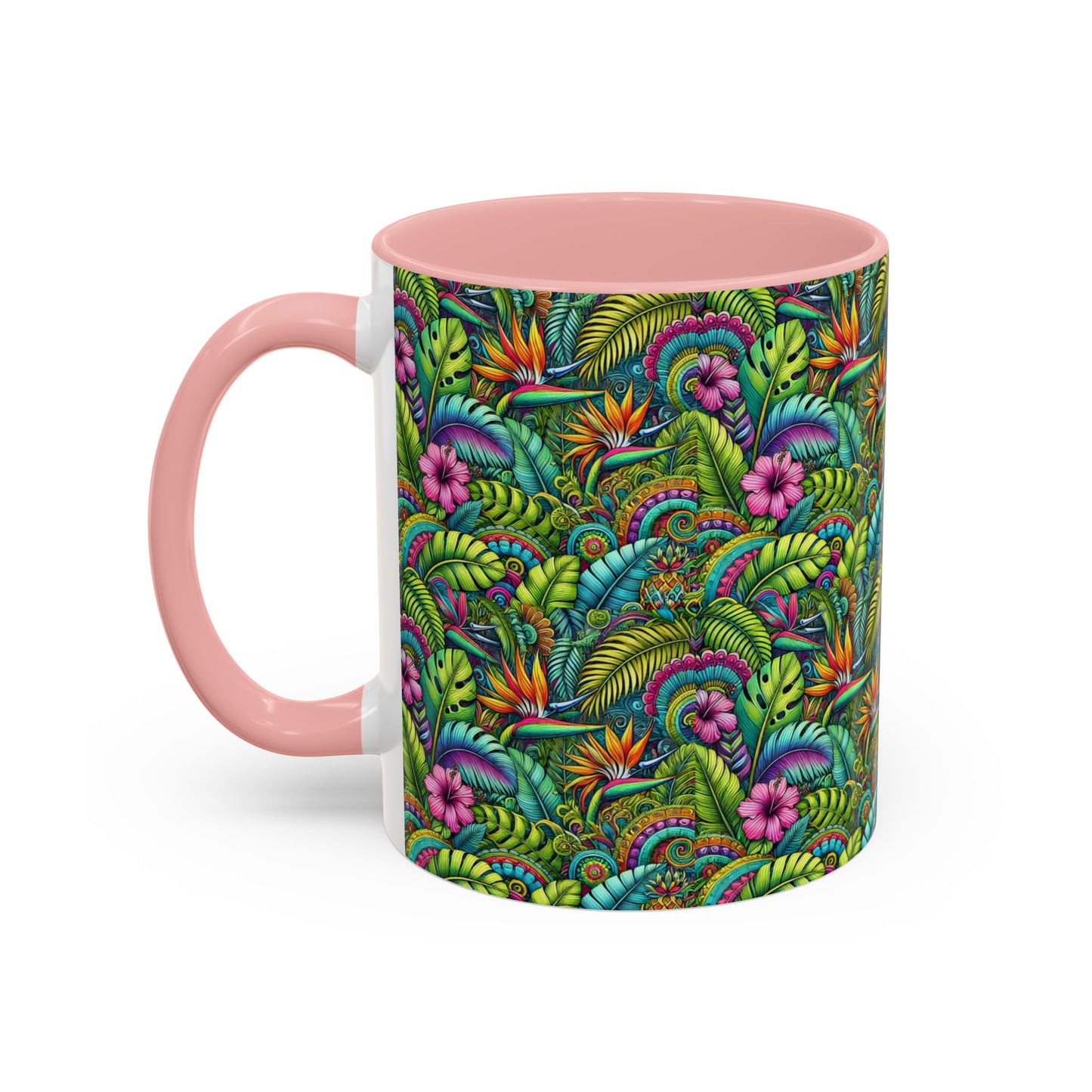 Accent Color Coffee Mug (11, 15oz), Rainforest Blooms, Various Colors