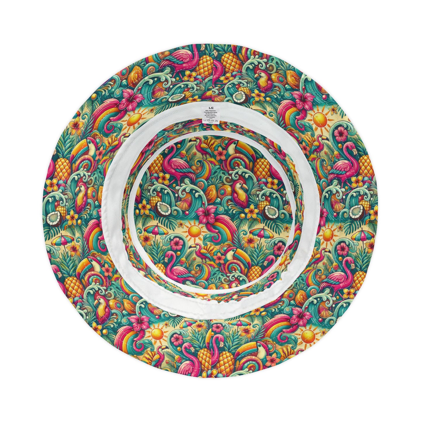 Tropical Polyester Bucket Hat, 2 Sizes - Flamingo Funday