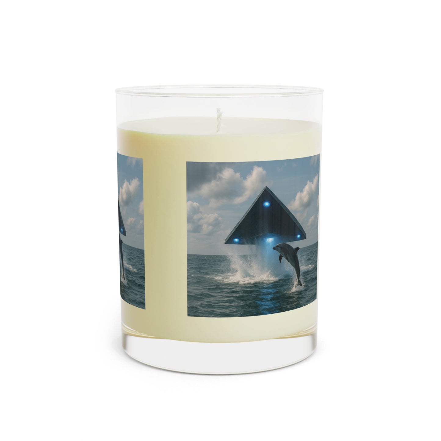 UFO and Dolphin Scented Candle - 11oz Full Glass, Mysterious Tropical Decor