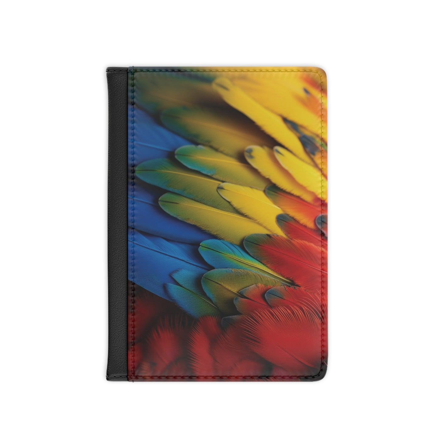 Tropical Passport Cover, Faux Leather - RFID blocking for travel security / Rainforest Macaw Feathers