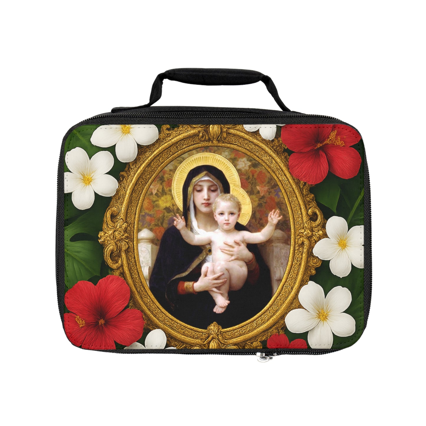 Religious Lunch Bag/Virgin of the Lilies - Eco-Friendly Insulated Tote, Adult and Child Lunchbox / Perfect for Picnics, Beach Outings