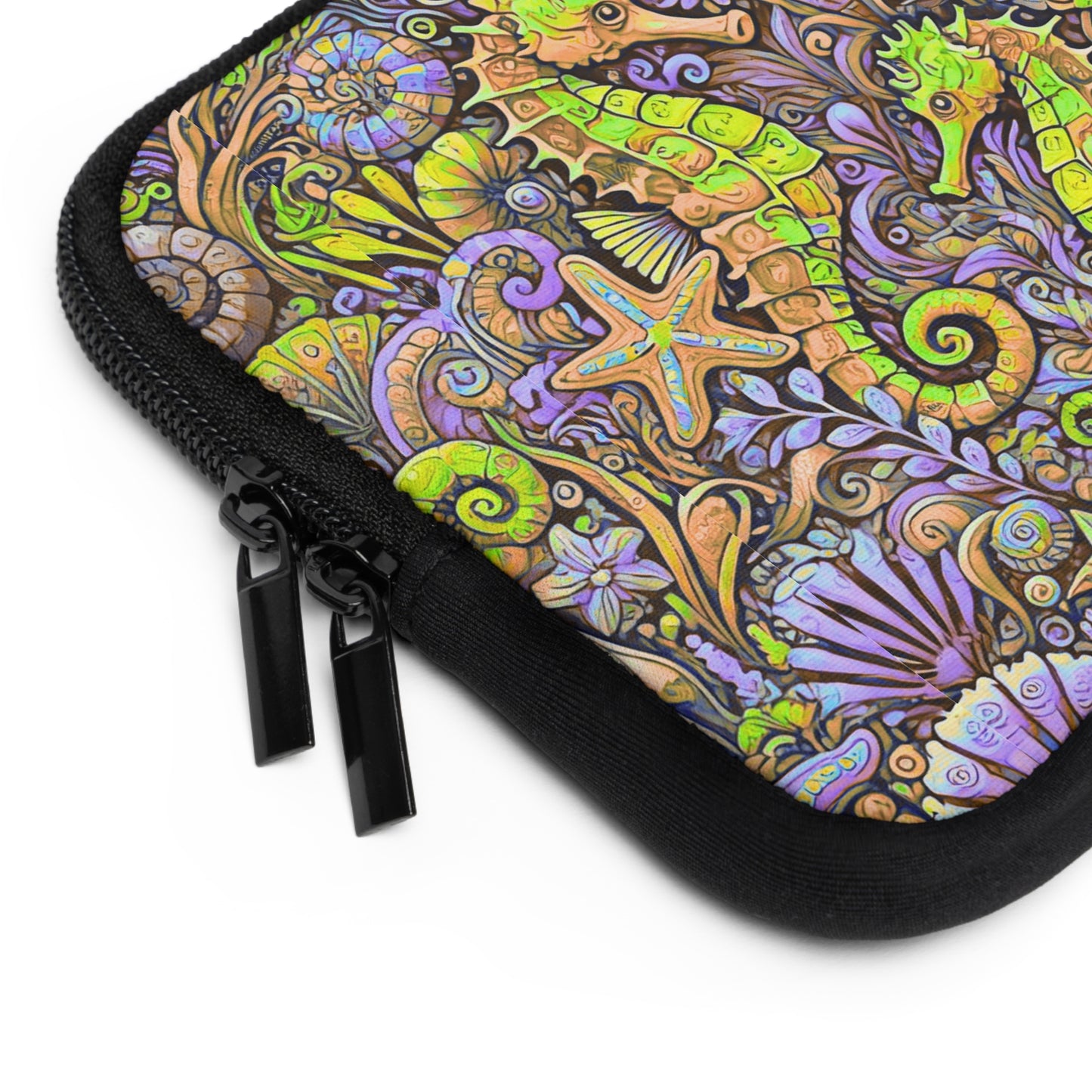 Tropical Laptop Sleeve, 5 Sizes - Perfect for Beach Lovers & Students / Seahorses, Yellow and Purple