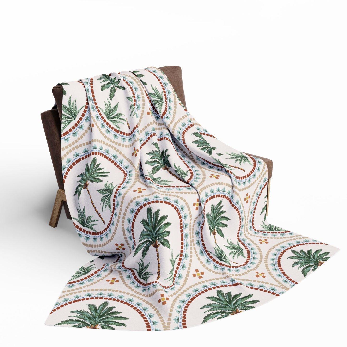 Mosaic Palms Fleece Blanket - Colorful Tropical Design