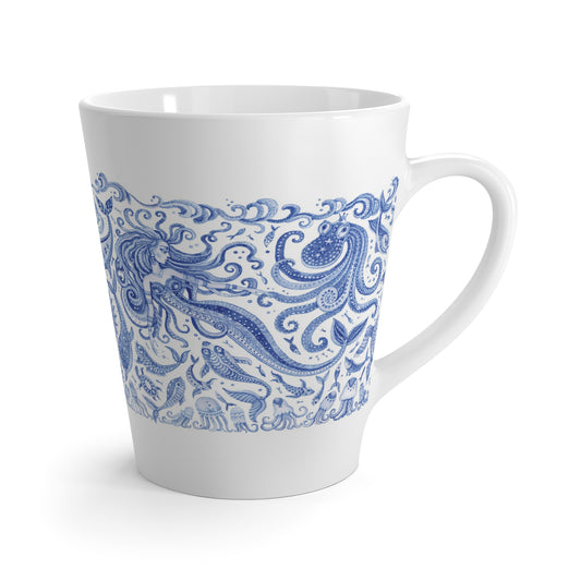 Latte White Mug - Perfect for Coffee Enthusiasts / Mermaid Kingdom, Blue