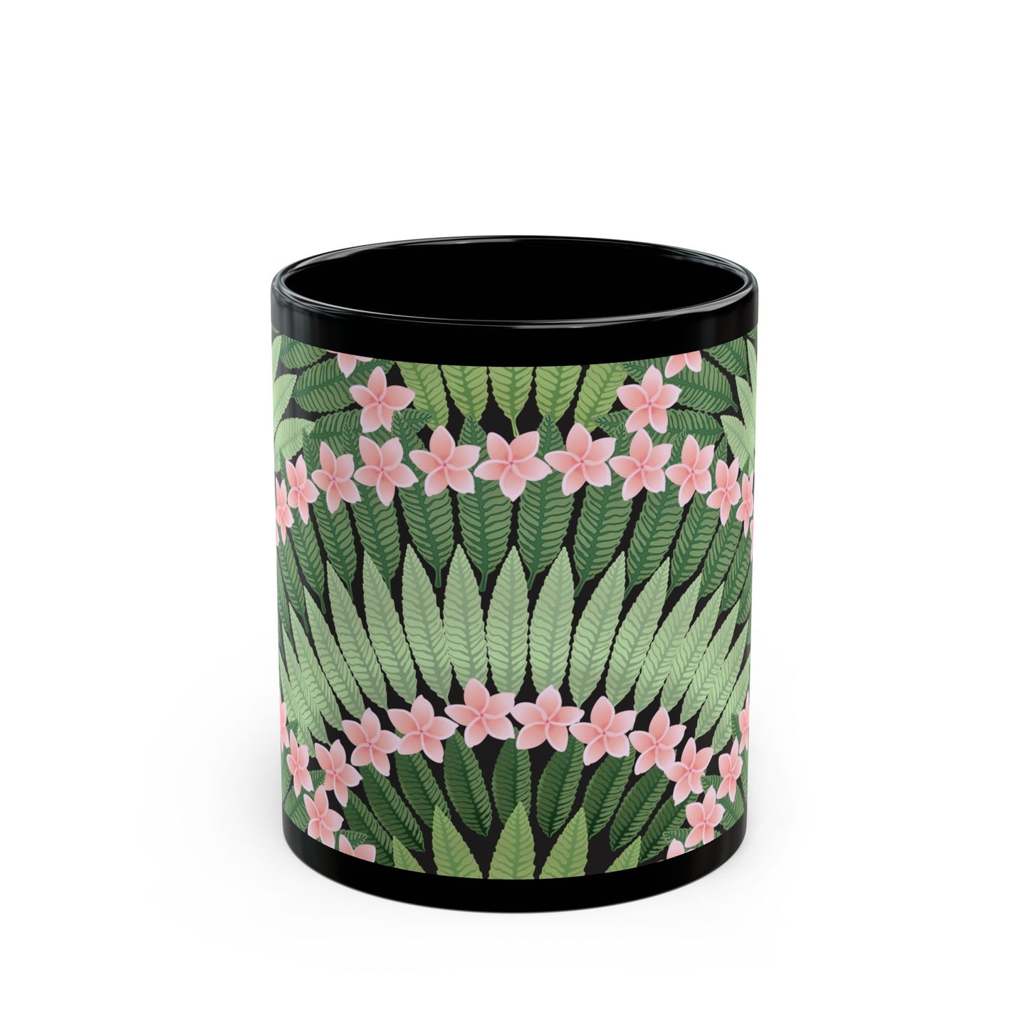 Plumeria and Palms Black Coffee Mug