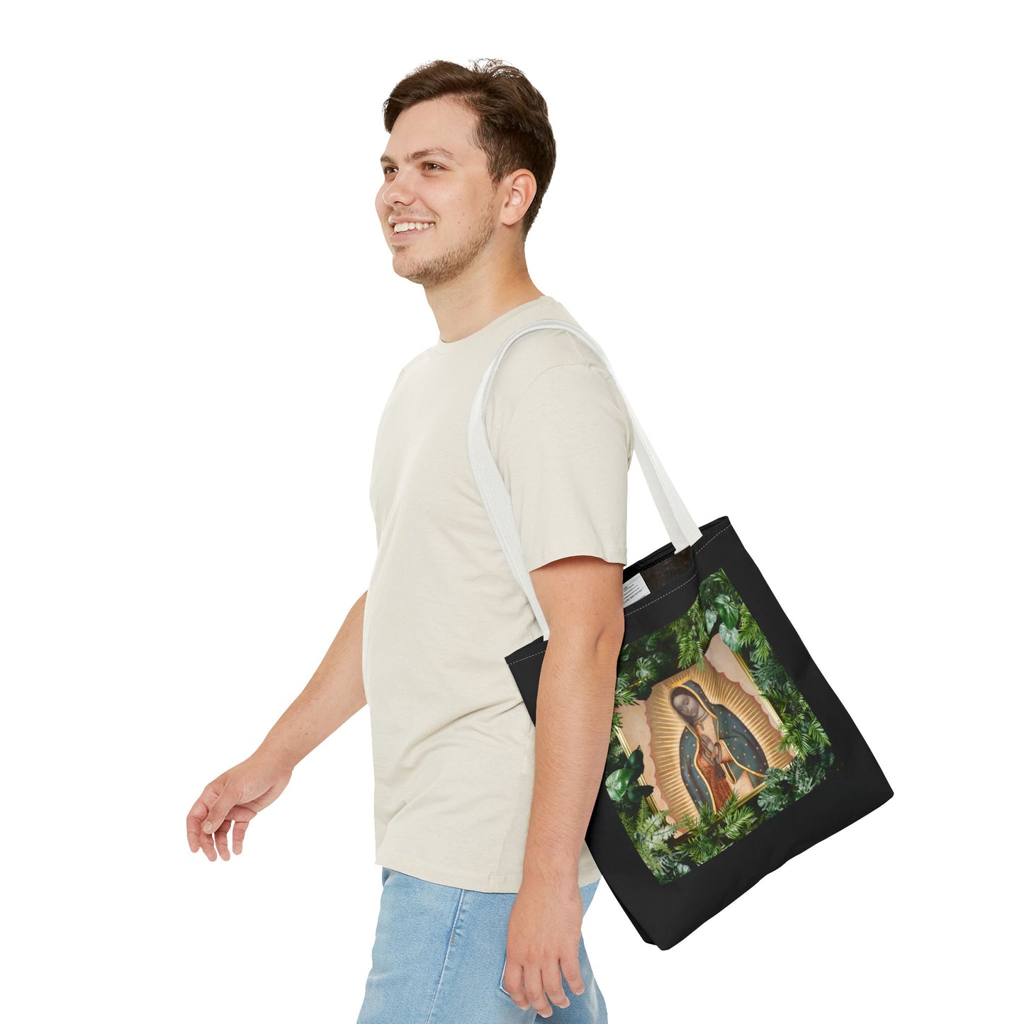 Religious Our Lady of Guadalupe Tropical Tote Bag/Black - 3 Sizes