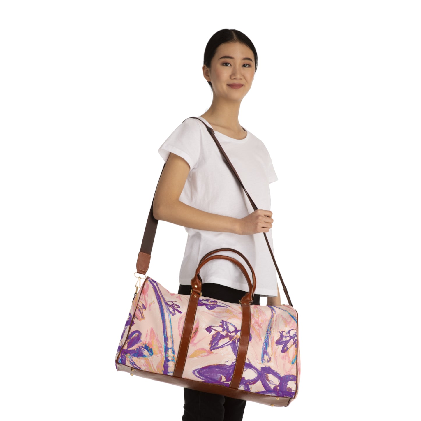 Tropical Waterproof Travel Bag - Perfect for Beach Getaways / Tropical Doodles, Peach