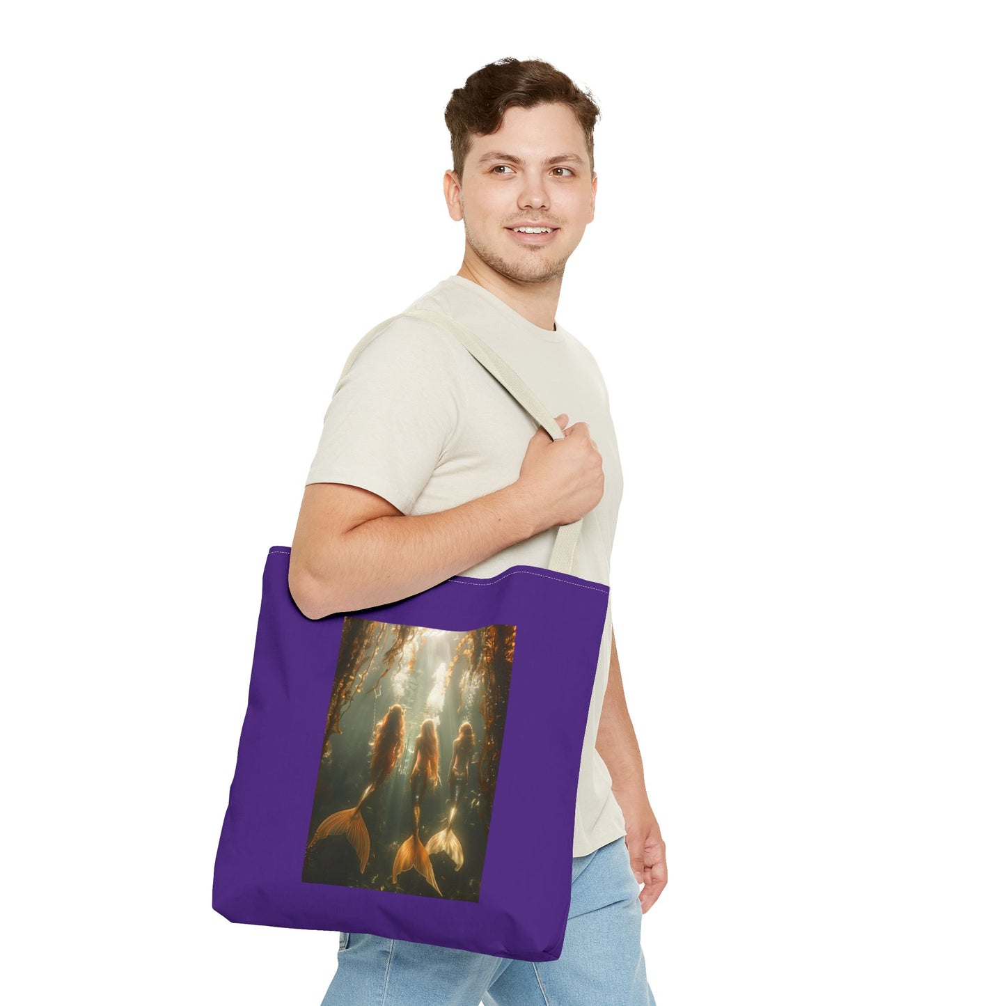 Three Mermaid Sisters, Purple Tote Bag - 3 Sizes