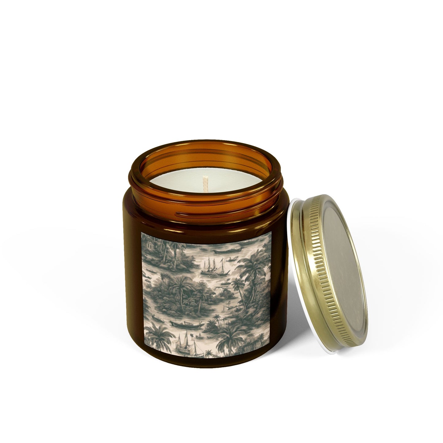 Scented Candles, Coconut Apricot Wax (4oz, 9oz) - Tropical Toile #1, Black