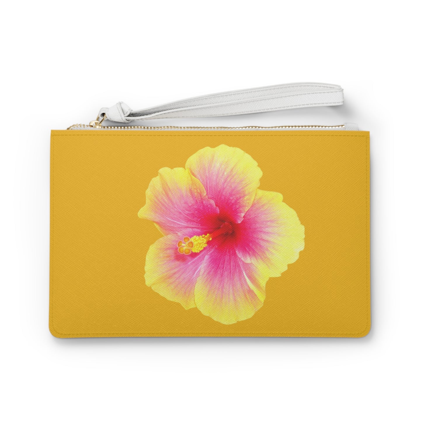 Tropical Faux Leather Clutch Bag - Perfect for Beach Adventures & Summer Vacations / Photo Yellow Hibiscus, Yellow