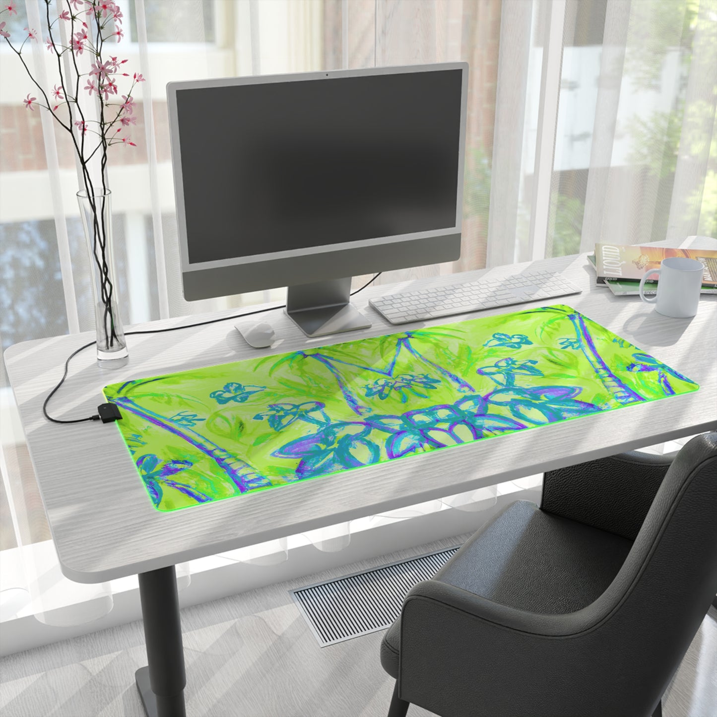 LED Gaming Mouse Pad With Vibrant RGB Lighting, 4 Sizes / Tropical Doodles, Lime