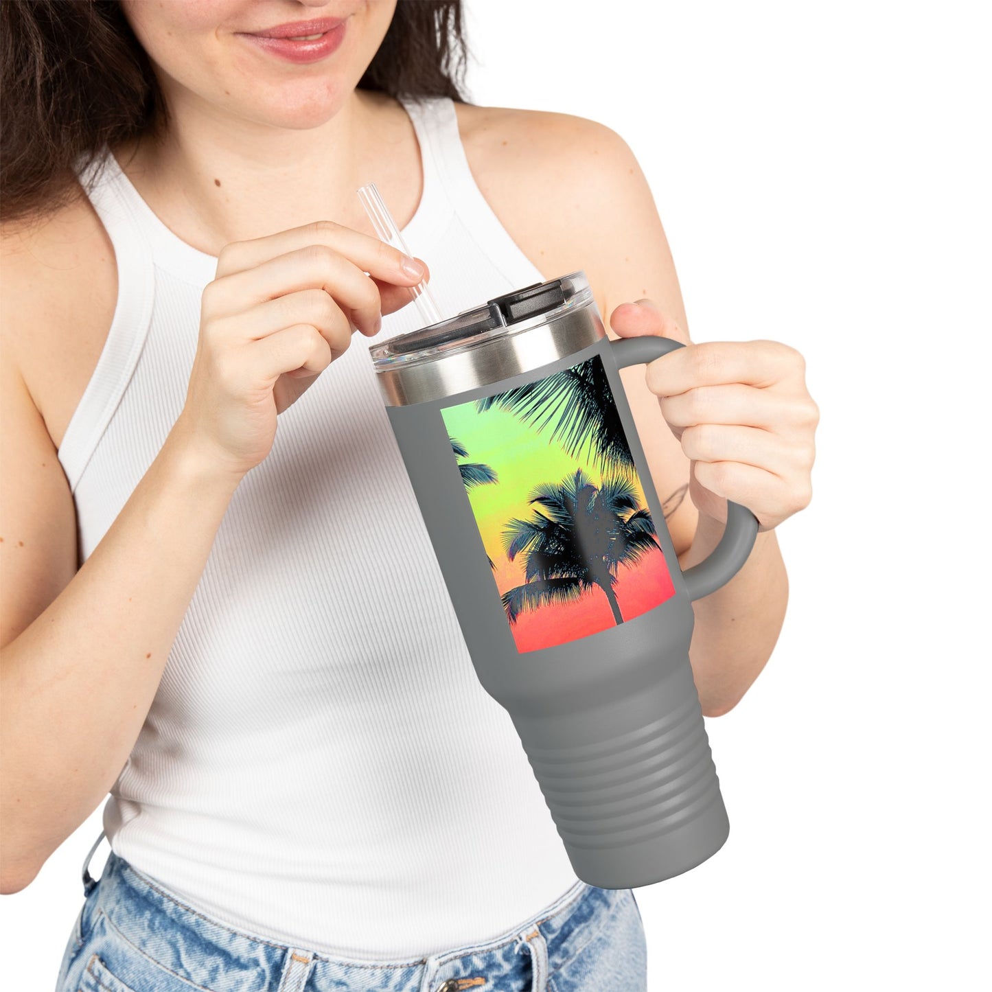 Insulated Travel Mug, 40oz / Palm Glow Sangria - Perfect for Outdoor Adventures