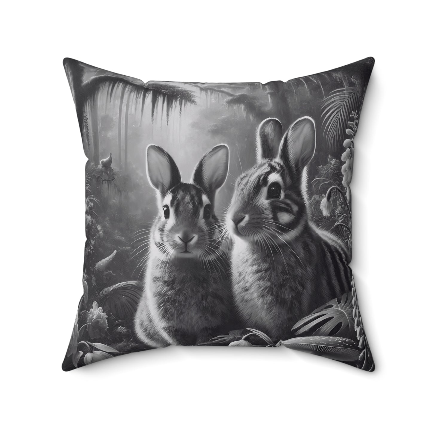 Decorative Pillow - Accent Cushion, 4 Sizes / Rainforest Sumatran Rabbits, Noir