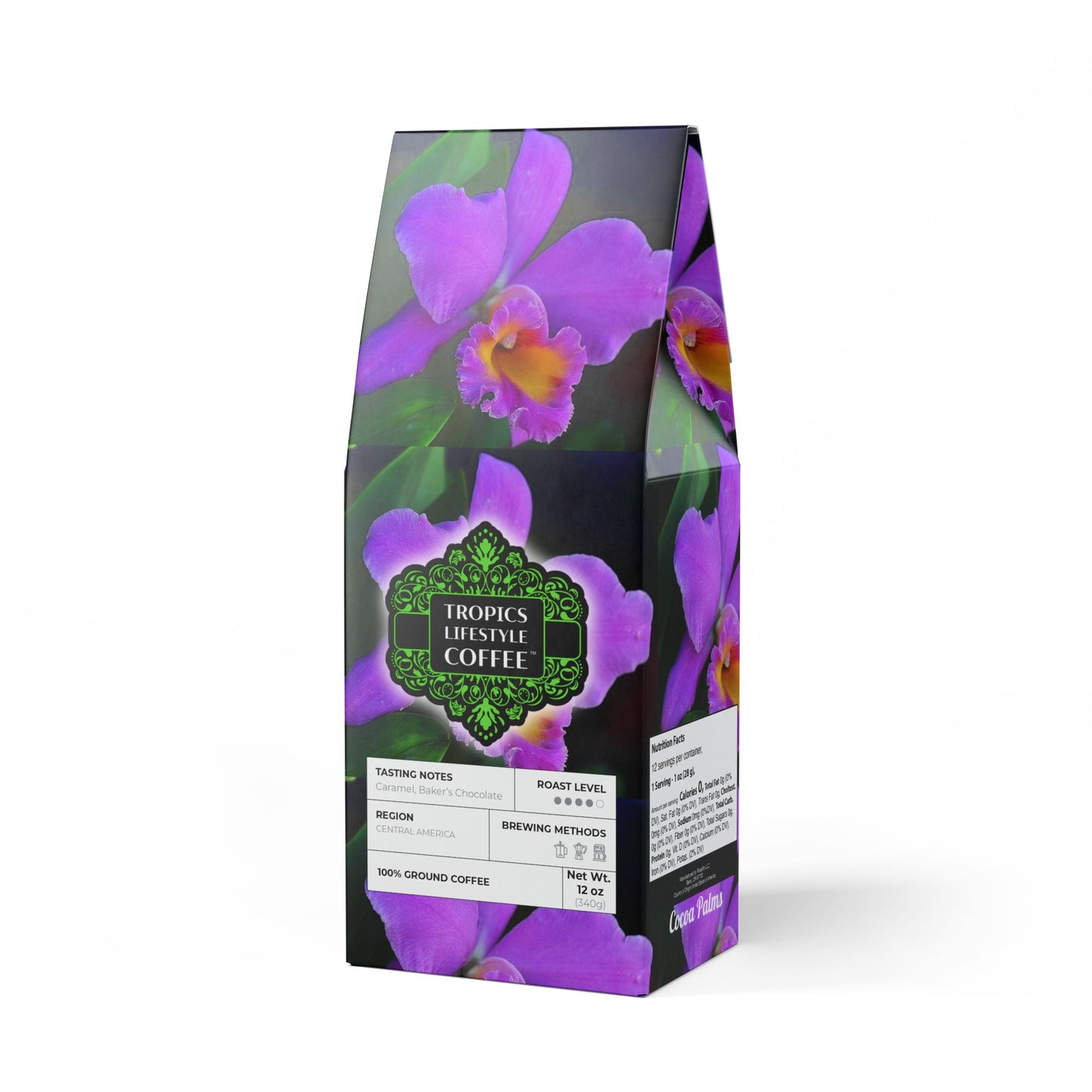 Cocoa Palms Blend™ (Medium-Dark Roast) Specialty Grade Craft Coffee / Real Purple Orchid