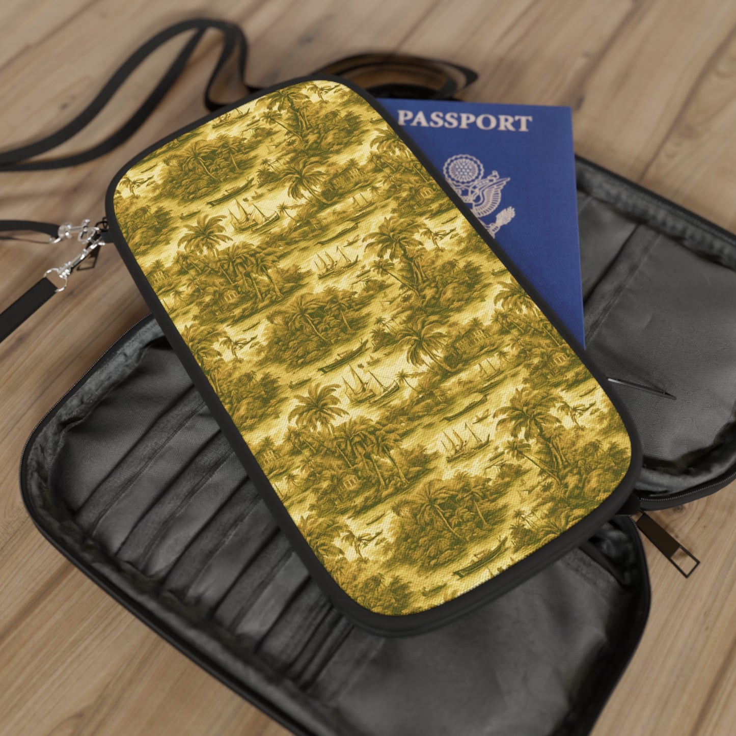 Passport Wallet – Perfect for Travelers & Adventurers / Tropical Toile, Gold