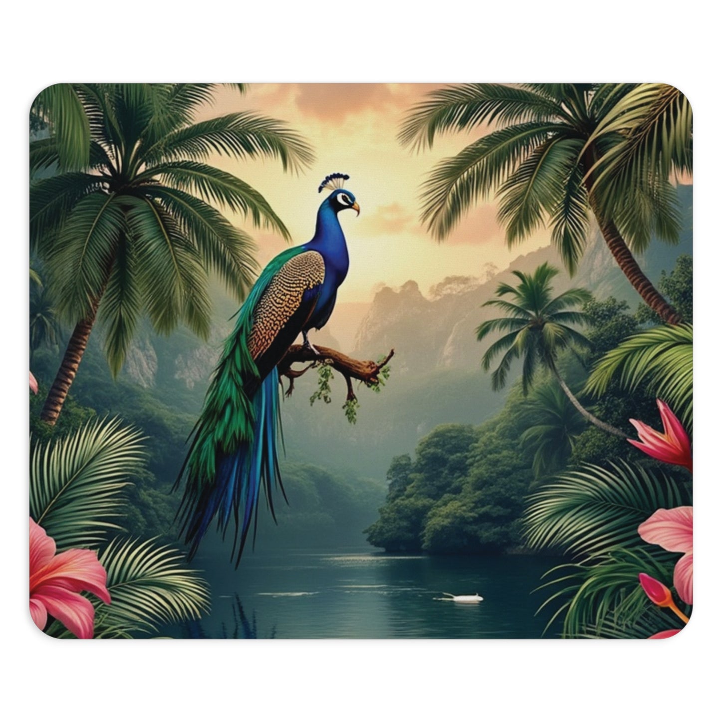 Tropical Mouse Pad, 2 Shapes - Peacock Vibes for Home Office & Gamer / Guardian of the Rainforest