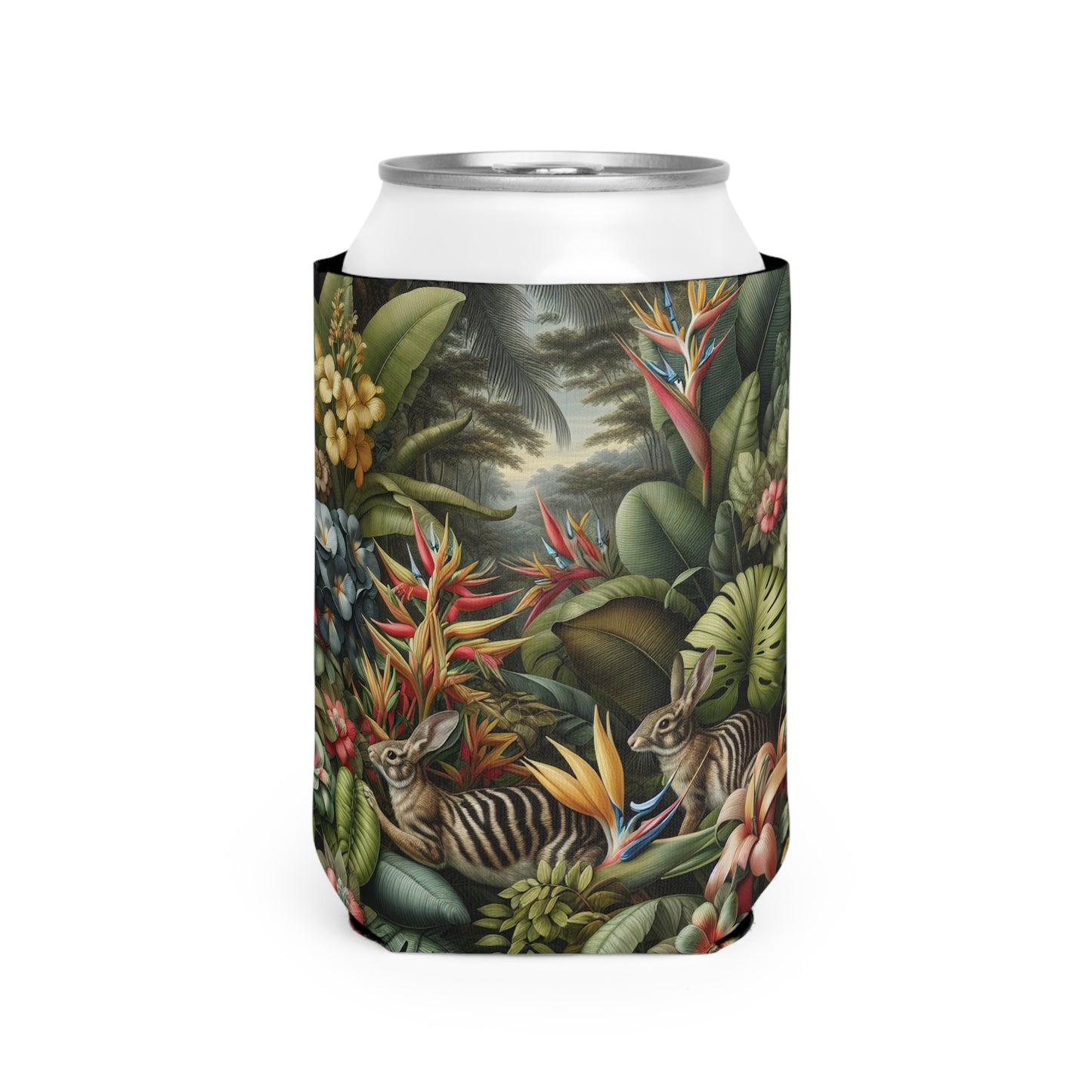 Rainforest Rabbit Outing Can Cooler Sleeve - Perfect for Outdoor Picnics