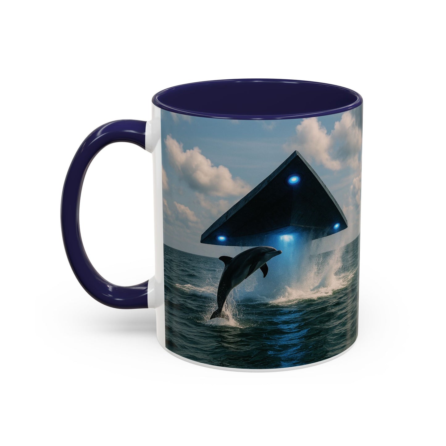 Accent Coffee Mug (11, 15oz), 8 Colors - UFO and Dolphin