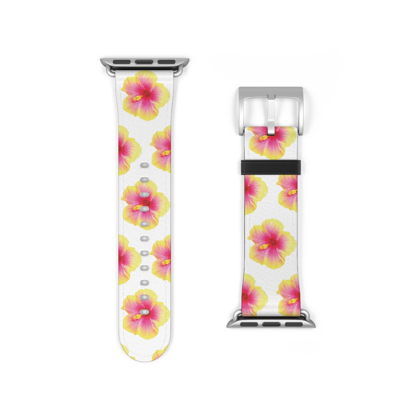 Apple Watch Band - REAL Yellow/Orange Hibiscus Flower, White