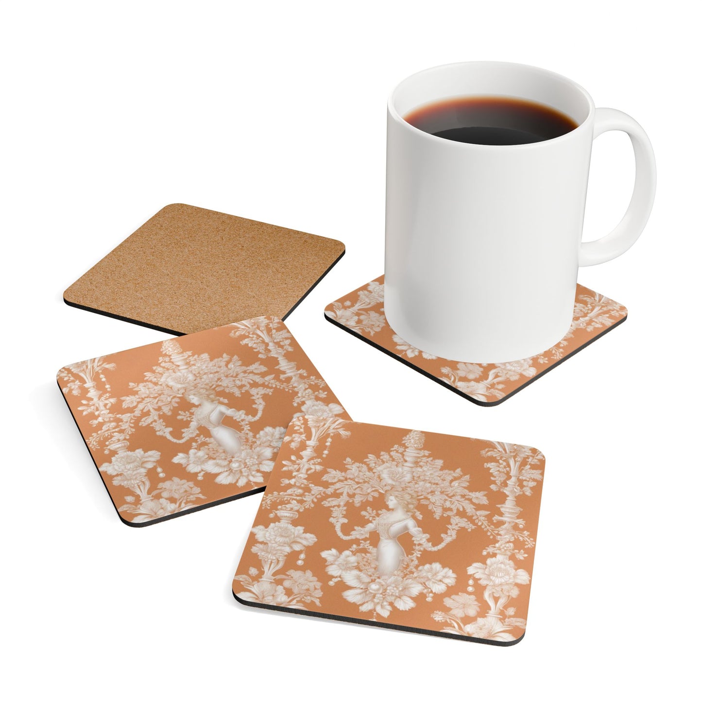 Coaster Set - Pearl Lady Toile, Melon