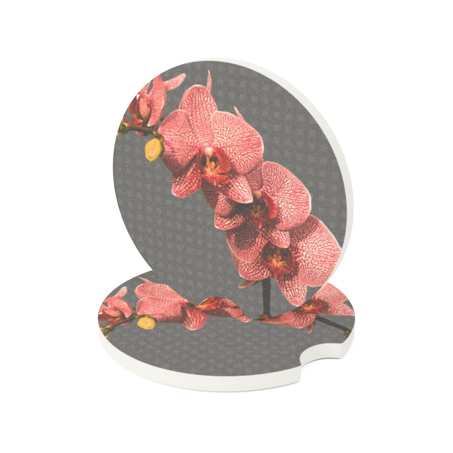 Soapstone Car Coaster - Red Orchid / Grey Wicker