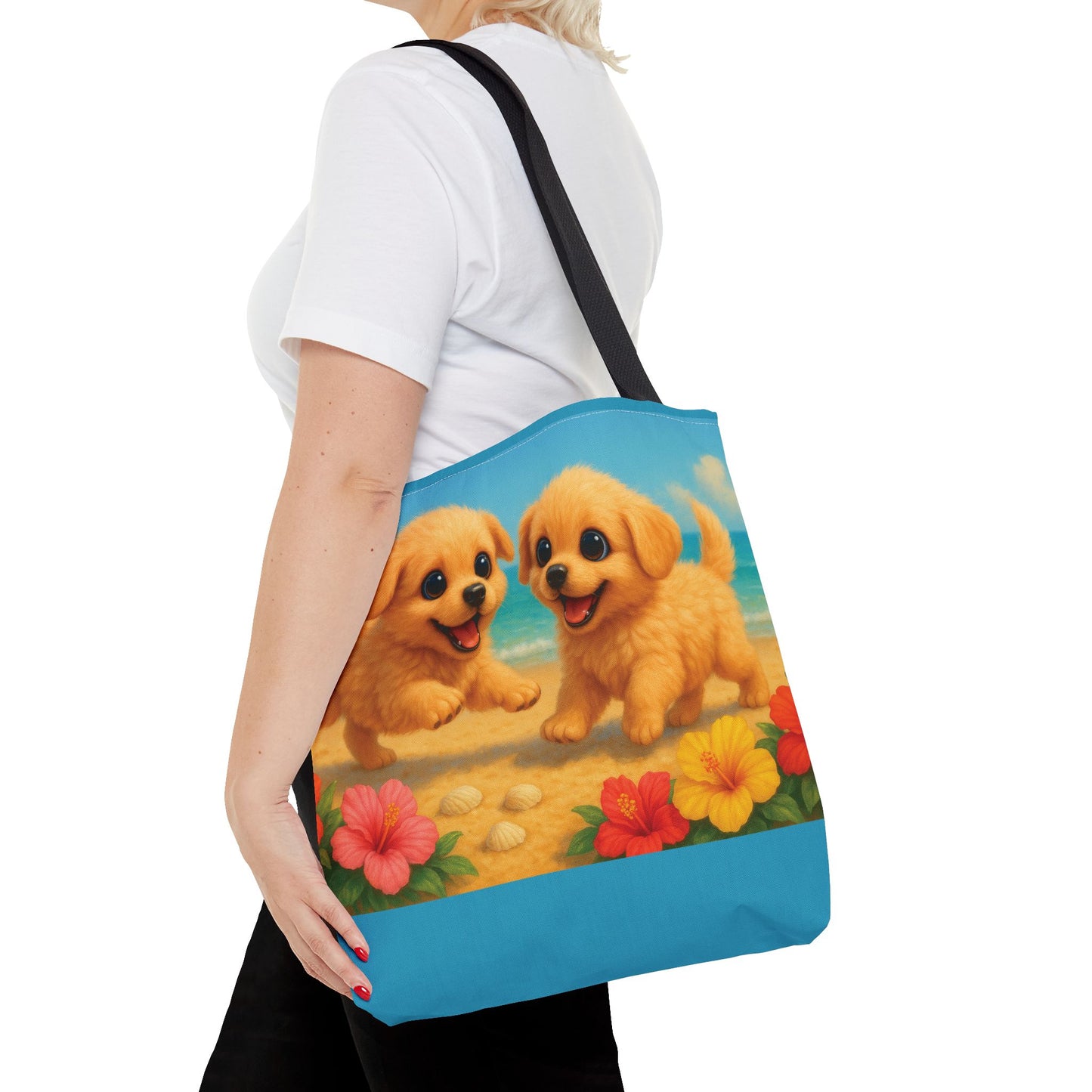 Two Puppies on Beach Tote Bag - 3 Sizes