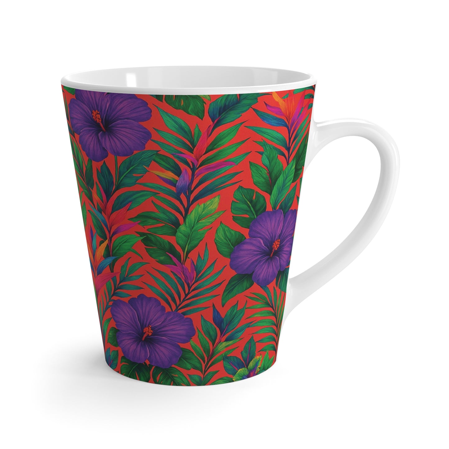 Latte White Mug - Midnight Flower Coral