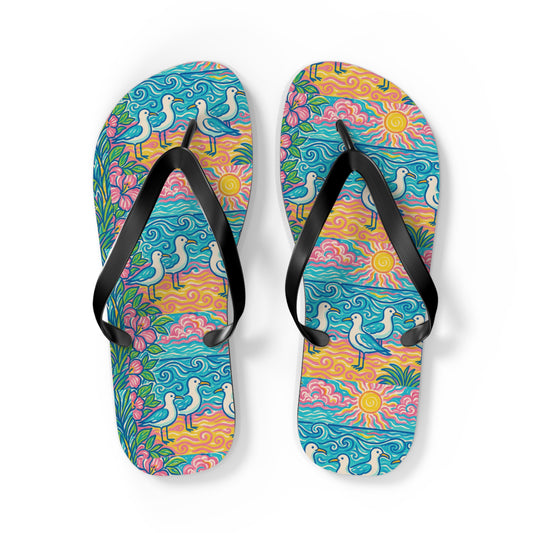 Flip Flops - Tropical Beach Seagulls