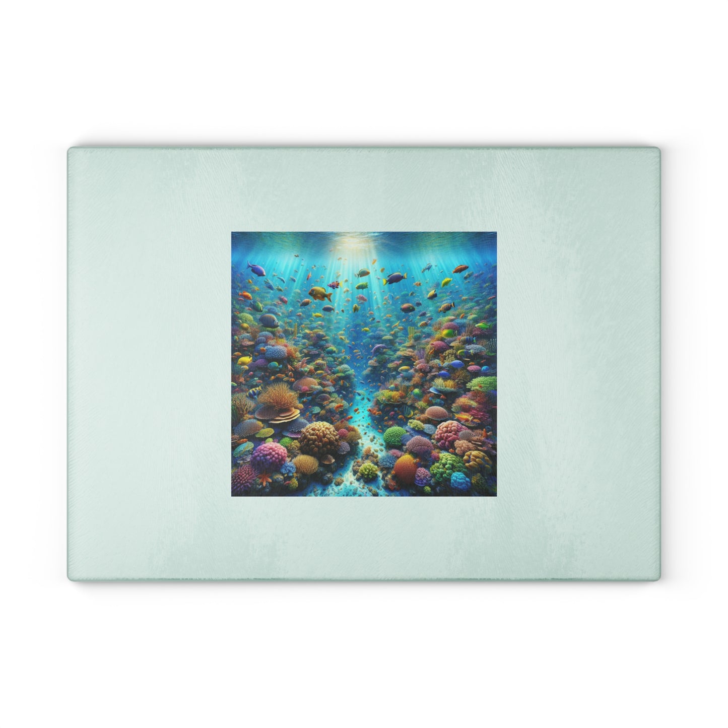 Glass Cutting Board, 2 sizes - Busy Coral Reef/White