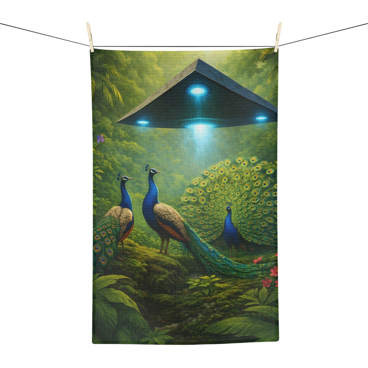 Microfiber Coffee/Tea Towel  ~ Peacocks & UFO