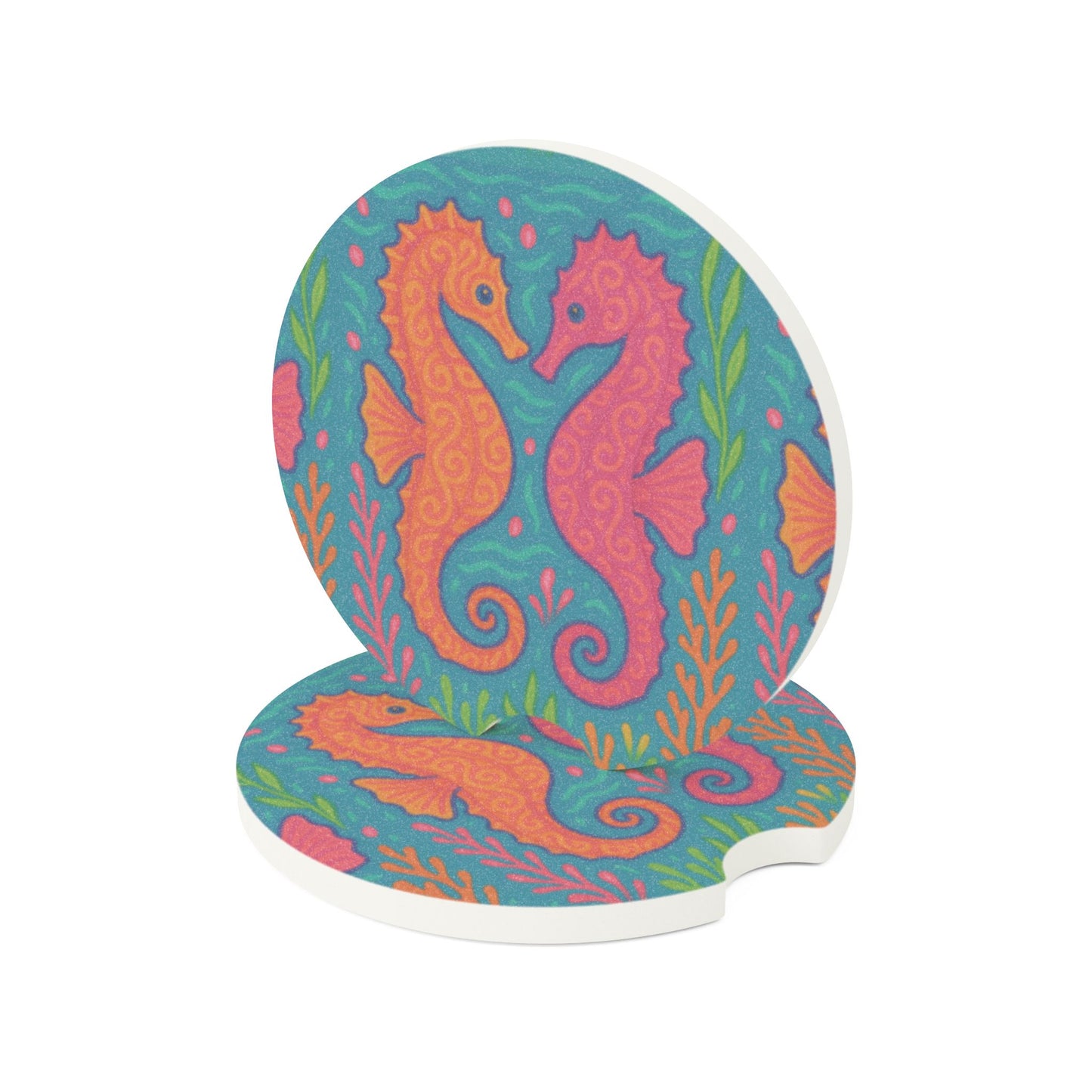 Soapstone Car Coaster - Sunset Seahorses