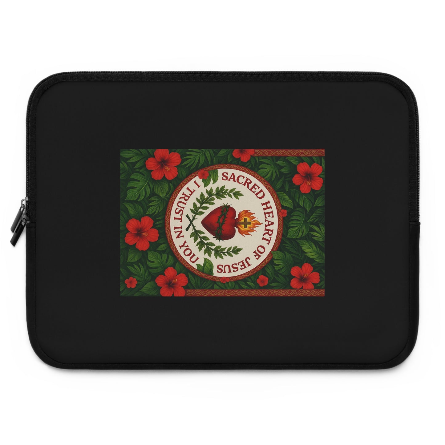 Religious Tropical Laptop Sleeve, 5 Sizes - Perfect for Ocean Lovers & Students / Sacred Heart of Jesus Prayer