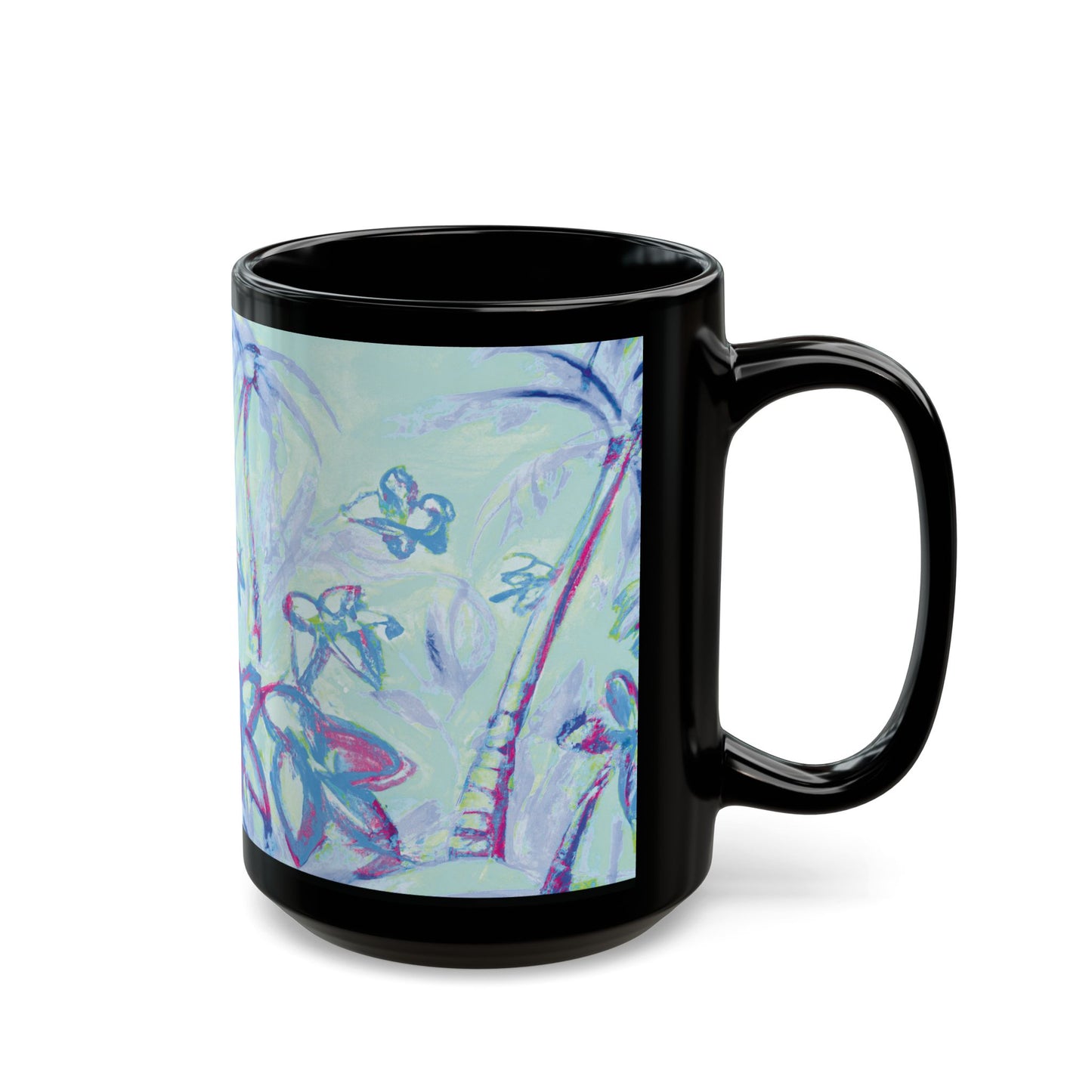 Black Coffee Mug - Tropical Doodles, Blue