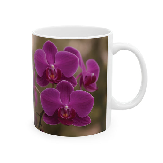 Ceramic White Mug - 11oz & 15oz, / Purple Orchids Majesty