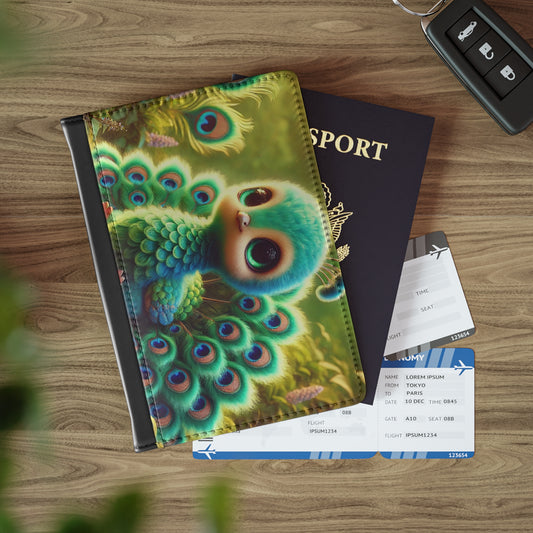 Tropical Passport Cover, Faux Leather - RFID blocking for travel security / Rainforest Baby Peacock